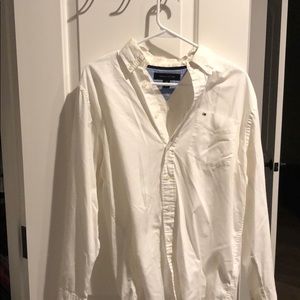 White Tommy Hilfiger button down dress shirt.